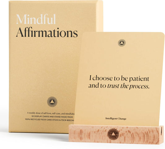 Mindful Affirmations, 52 Positive Affirmation Cards for Women with Display Stand, Daily Affirmations for Inspiration, Mindfulness & Self Care, Unique Gifts for Women and Men