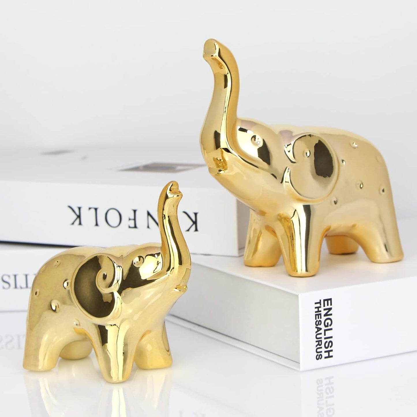A Pair Elephant Statue Home Decor,Modern Style Figurines,Sculpture for ​Office Desktop Bookshelf Living Room (Silver)