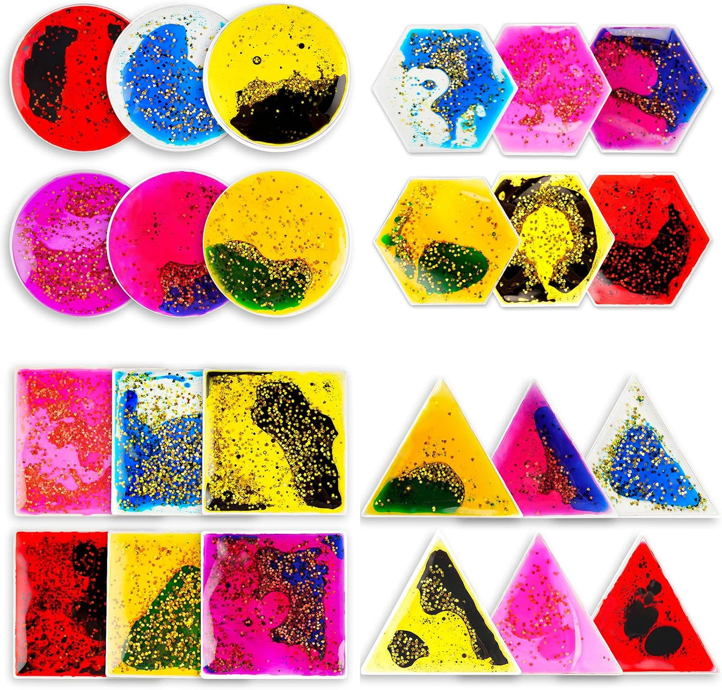 Sensory Soft Gel Liquid Toys - Hexagon Sensory Motion Fidget for Autism Kids, Stress Relief & Focus, Home School Therapy Travel Toys (6 Pack)