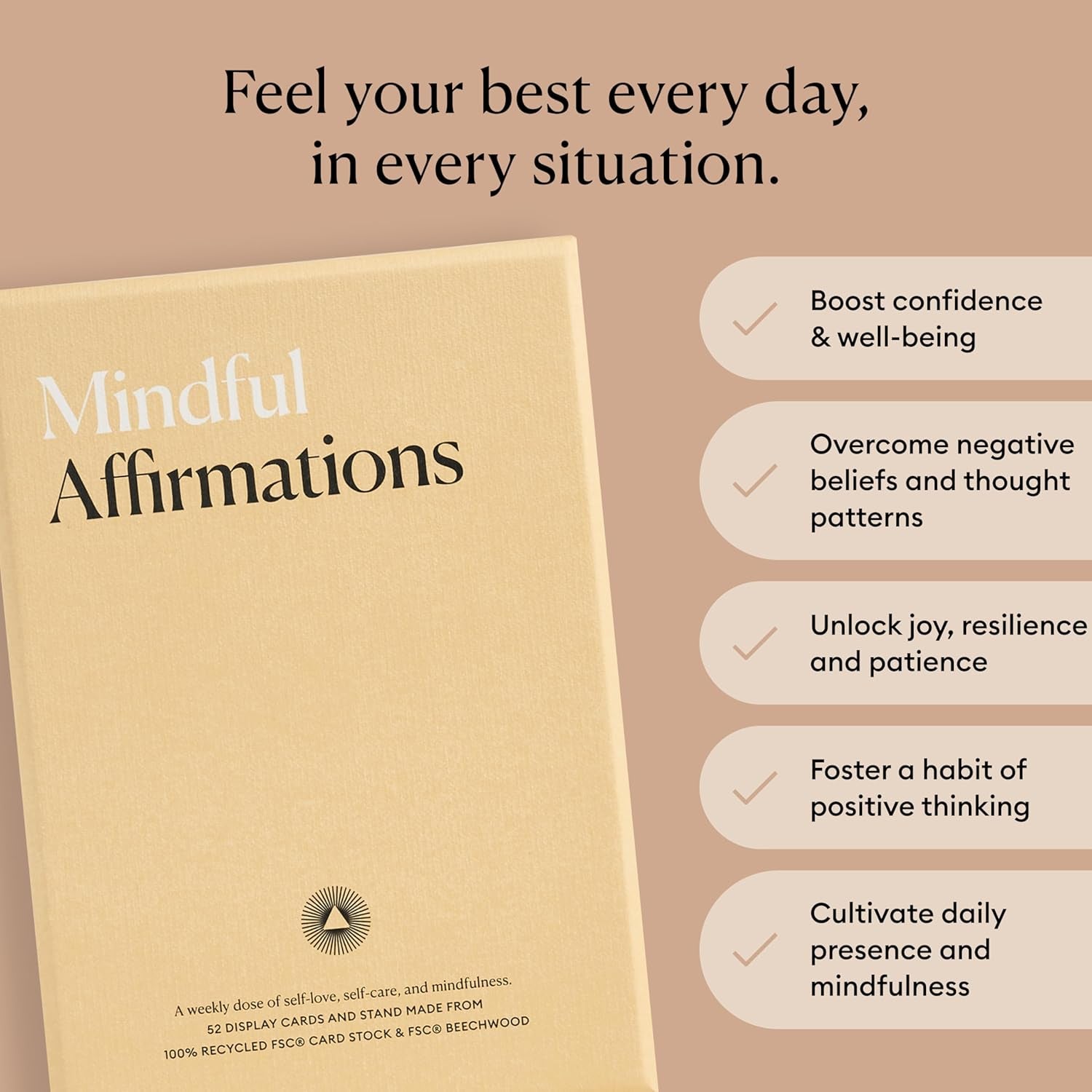 Mindful Affirmations, 52 Positive Affirmation Cards for Women with Display Stand, Daily Affirmations for Inspiration, Mindfulness & Self Care, Unique Gifts for Women and Men