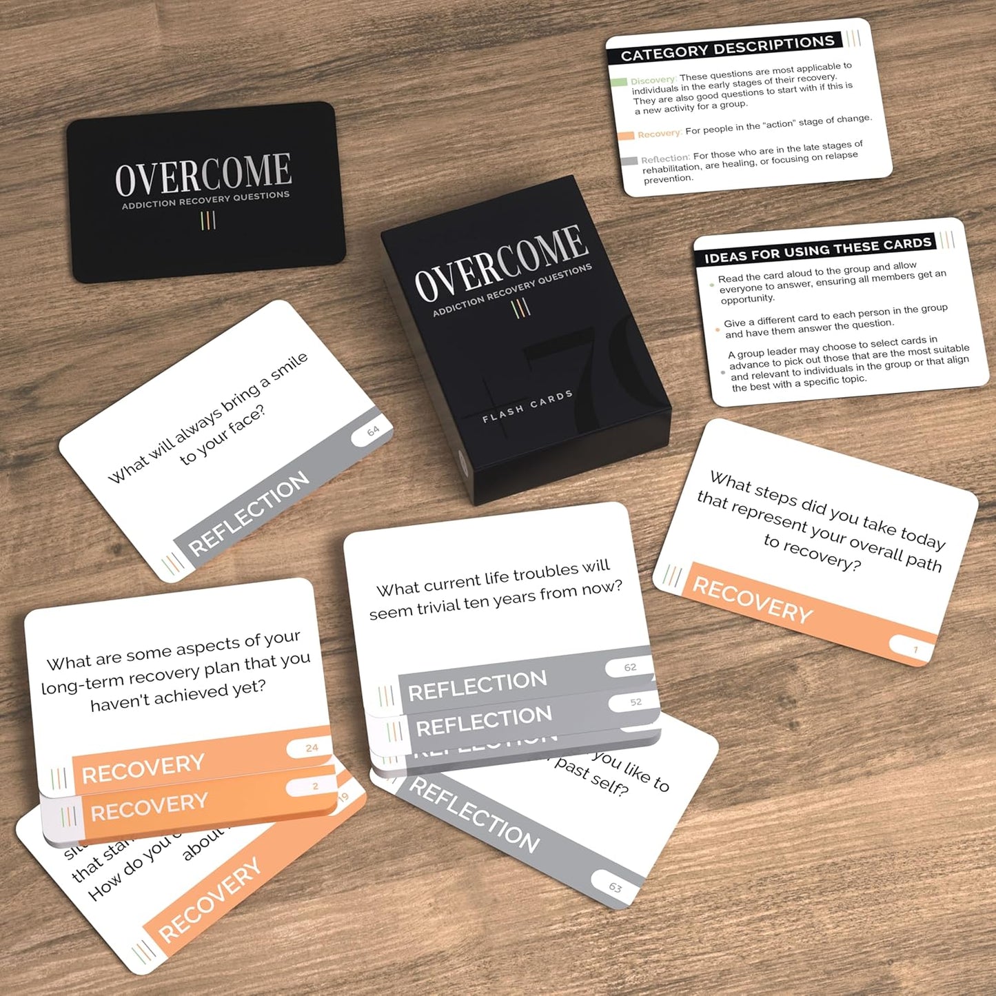Overcome Addiction Recovery Flash Cards – 70 Therapy Question Cards for Group Counseling & Mental Health – Reflection Prompts for Sobriety, Relapse Prevention, Substance Abuse Recovery Support