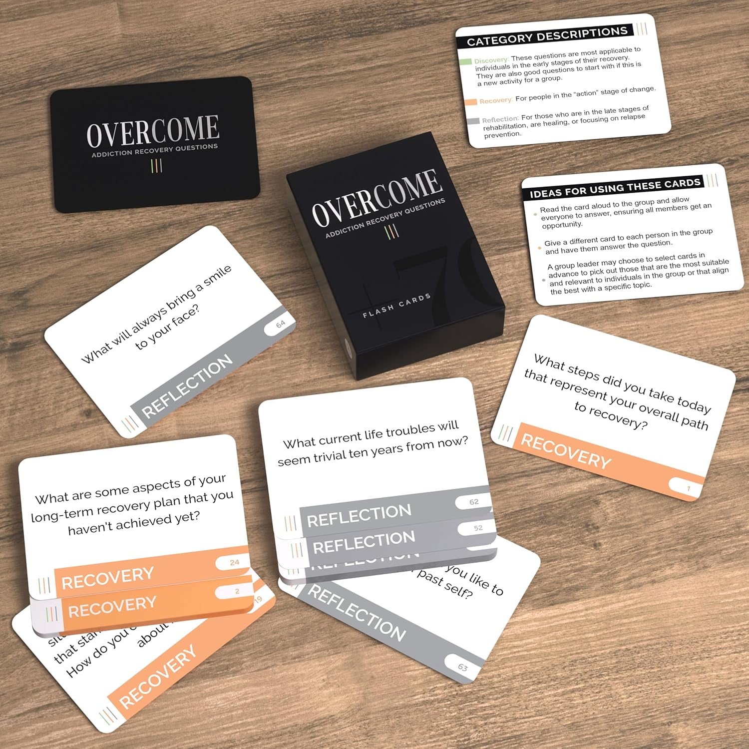 Overcome Addiction Recovery Flash Cards – 70 Therapy Question Cards for Group Counseling & Mental Health – Reflection Prompts for Sobriety, Relapse Prevention, Substance Abuse Recovery Support