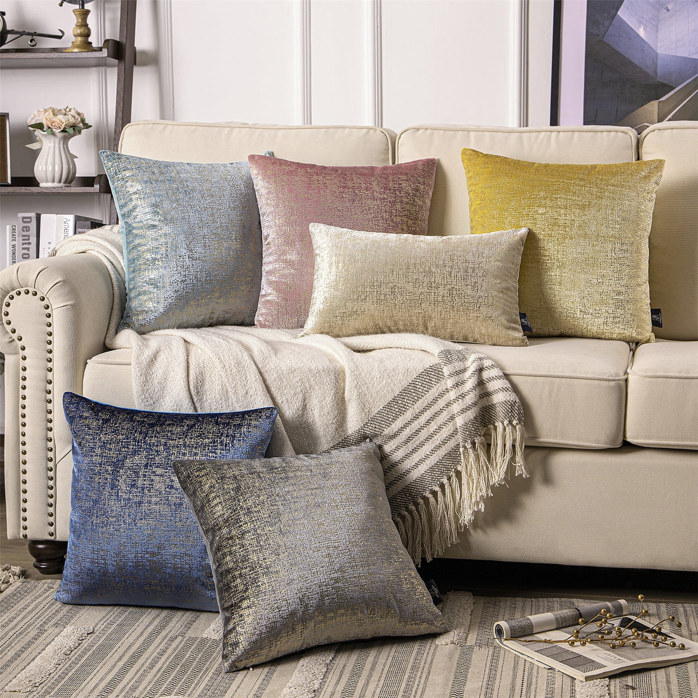 18" X 18" Modern Navy Gilding Polyester Throw Pillow , ( 2 Count)