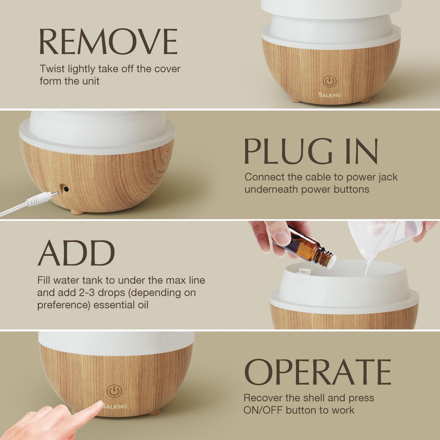 Essential Oil Diffuser, 100Ml Small Aromatherapy Diffuser with Auto Shut-Off Function, Ultrasonic Diffusers for Essential Oils, Cool Mist Humidifier with Warm White Lights, for Office Home