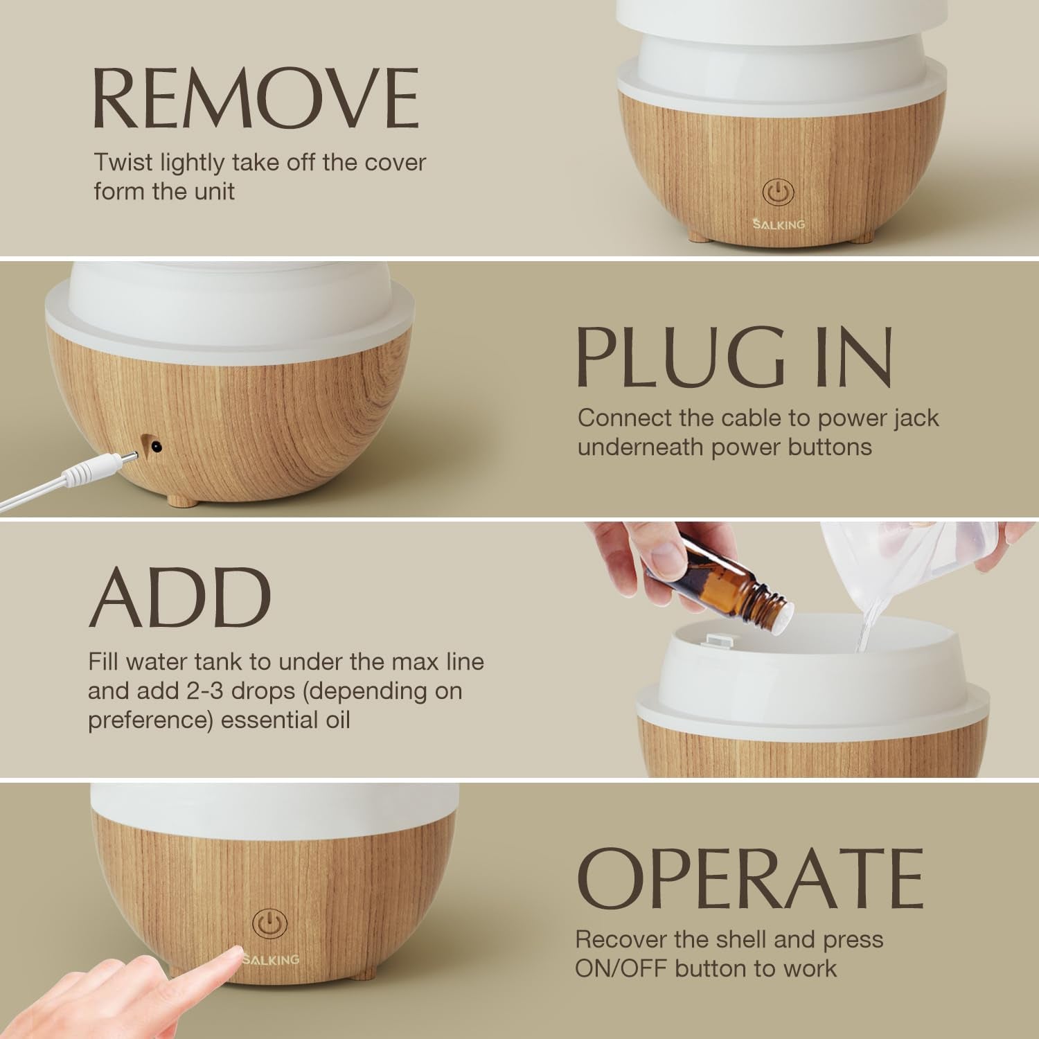 Essential Oil Diffuser, 100Ml Small Aromatherapy Diffuser with Auto Shut-Off Function, Ultrasonic Diffusers for Essential Oils, Cool Mist Humidifier with Warm White Lights, for Office Home