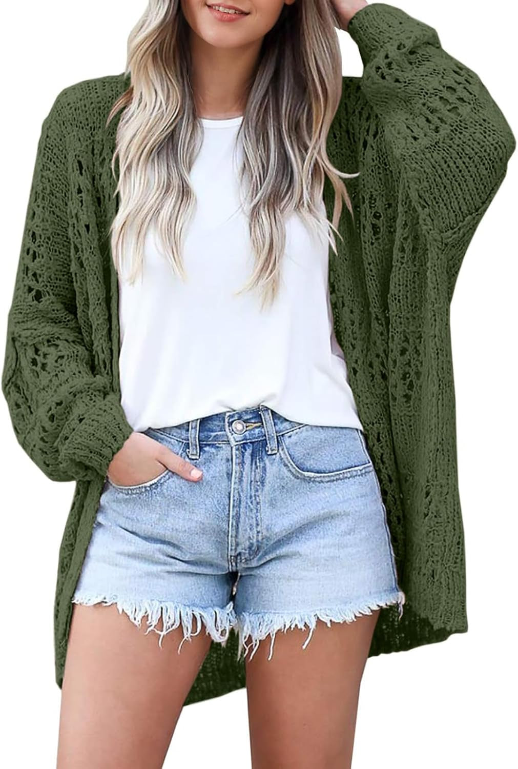 Womens Summer Crochet Lightweight Cardigan Sweaters Boho Kimono Long Sleeve Open Front Knitted Outwear Outfits
