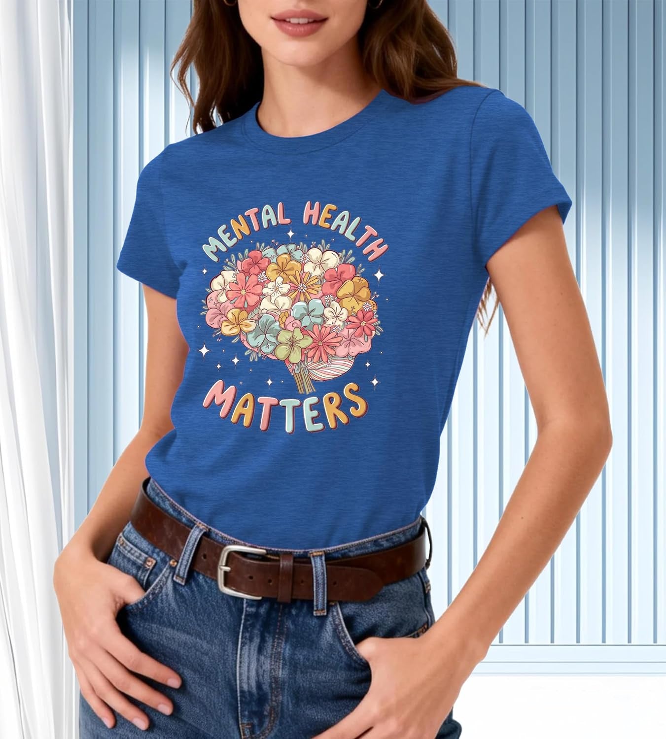 Mental Health Awareness Shirt Women-Brain Flower Tshirt Women Neuro Diversity Tee Tops Motivational Short Sleeve