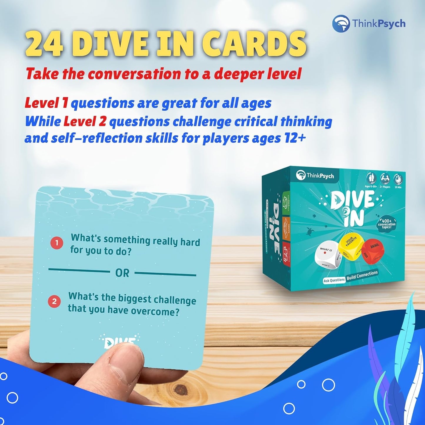 Dive in - SEL Conversation Dice Game with 400+ Topics | Therapy Games for Kids & Teens | Social Emotional Learning for Home & School | Play Therapy & Counseling Toys | Ages 6-99