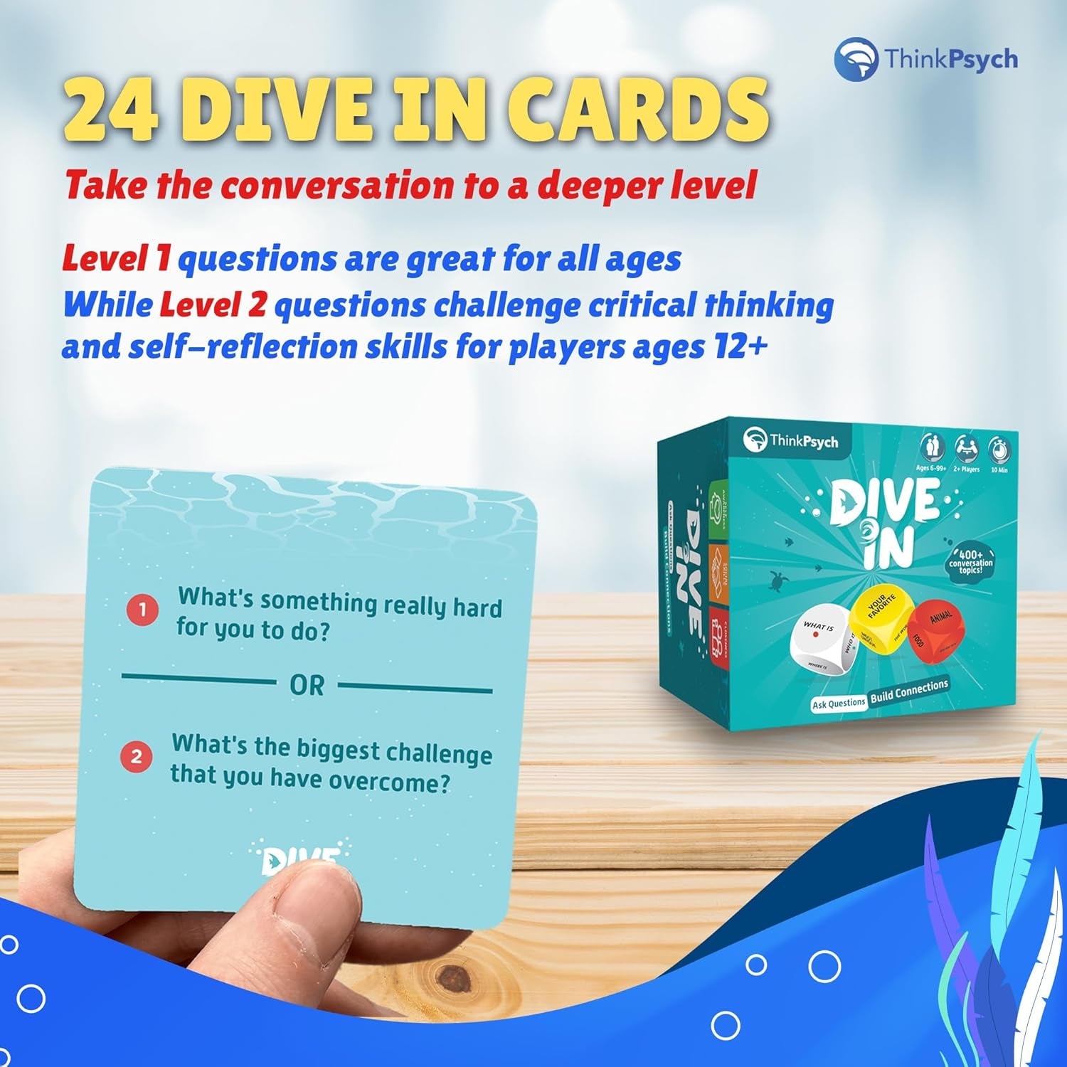 Dive in - SEL Conversation Dice Game with 400+ Topics | Therapy Games for Kids & Teens | Social Emotional Learning for Home & School | Play Therapy & Counseling Toys | Ages 6-99
