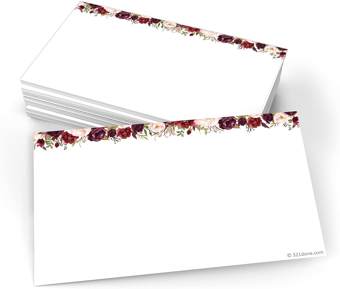 Ruled Note Cards, Floral 4X6 Thick Index Cards - Plain White Card Stock, Notecards & Stationery with Lines for Writing, Stamping - Made in USA, Set of 50 - No Envelopes