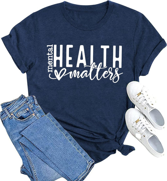 Mental Health Matters Shirt Womens Therapist Psychologist Tshirt Human Brain Illness Awareness Short Sleeve