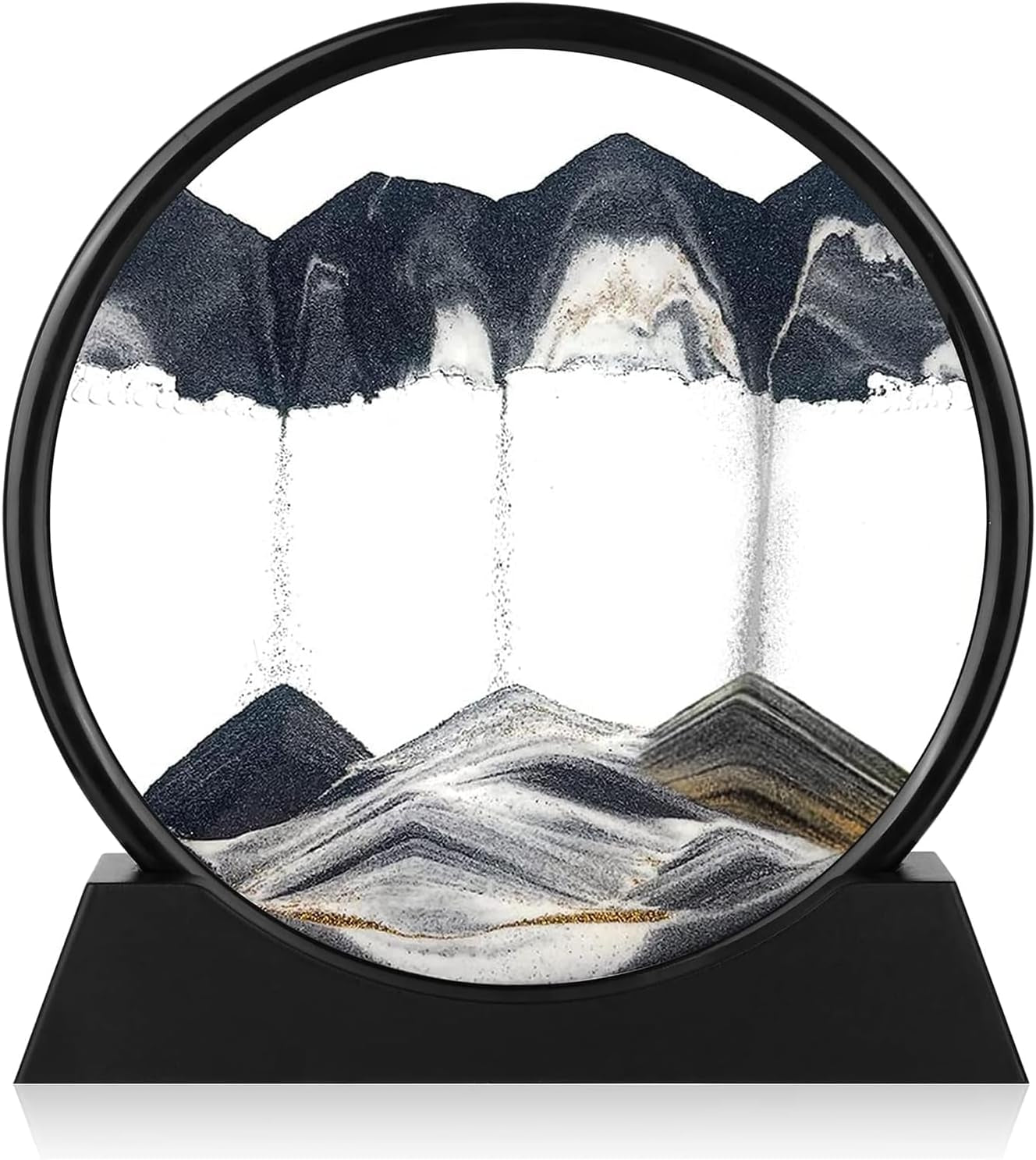 Moving Sand Art Picture - round Glass 3D Deep Sea Sandscape - 3D Quicksand Painting Decor - Relaxing Home Decoration Desk Figurine for Office, Home, Desk, Mantle, Bookshelf - (Green, 7 In)