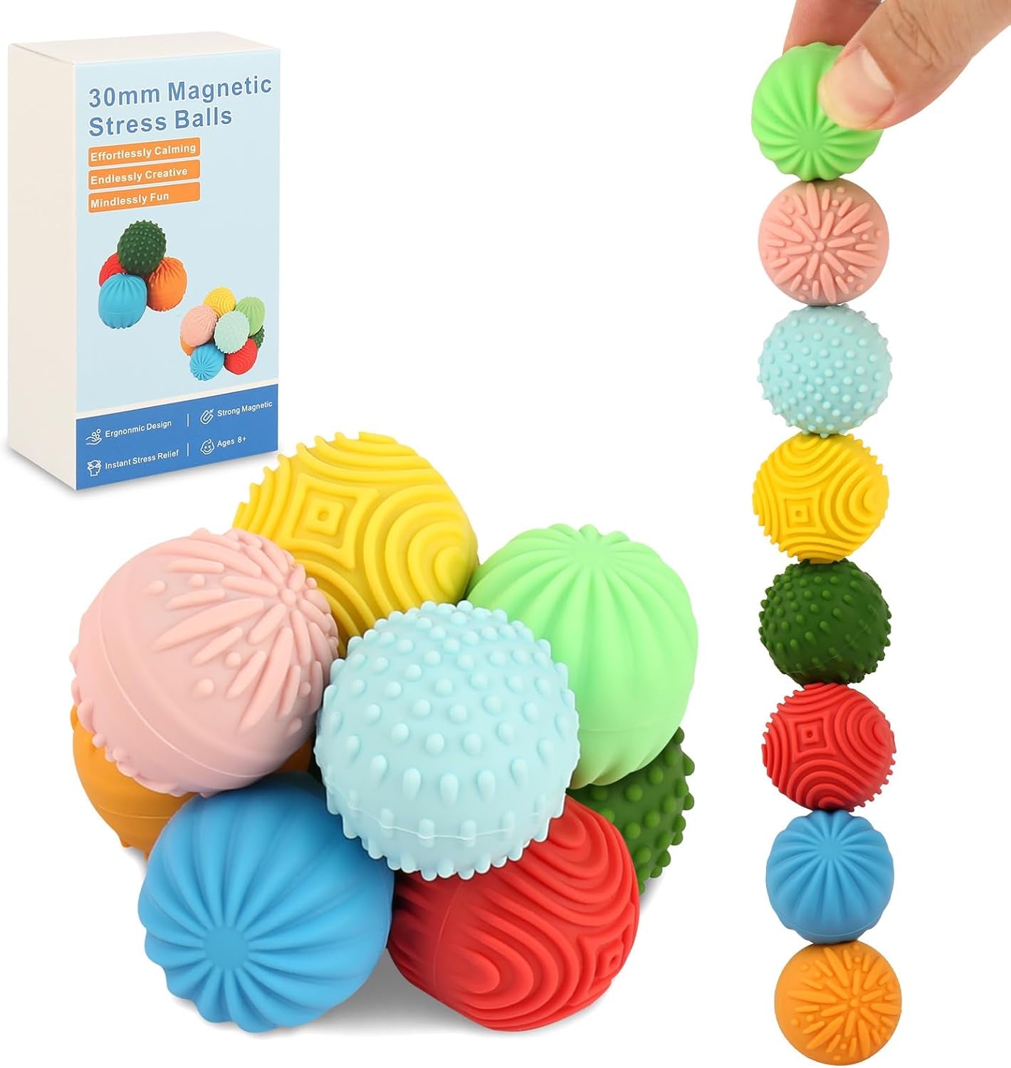 Silicone Magnetic Balls，Fidget Toys，Gift for Teenage , Fun Textures Magnetic Balls Gift Fo Novelty Toy for Kids or Adults(8Pcs)