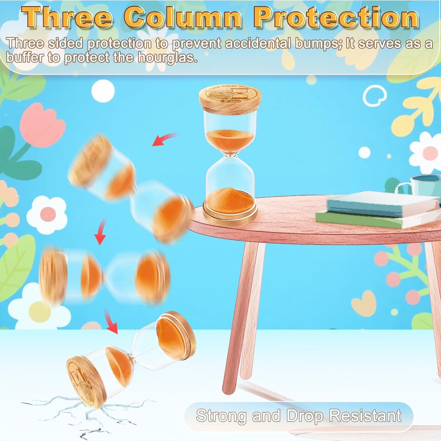 60 Minute Wooden Sand Timer, Hourglass Orange Small Sand Clock Reloj De Arena for Desk Decor Kitchen Classroom Office Study Home Decoration