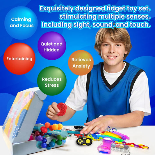 Sensory Toys 25 Pack with Visual Auditory Tactile Fidget Toys for Kids Adults Autism ADHD, Focus Calming Set for Classroom Calm down Corner Office Desk, Travel Party Favors Gifts