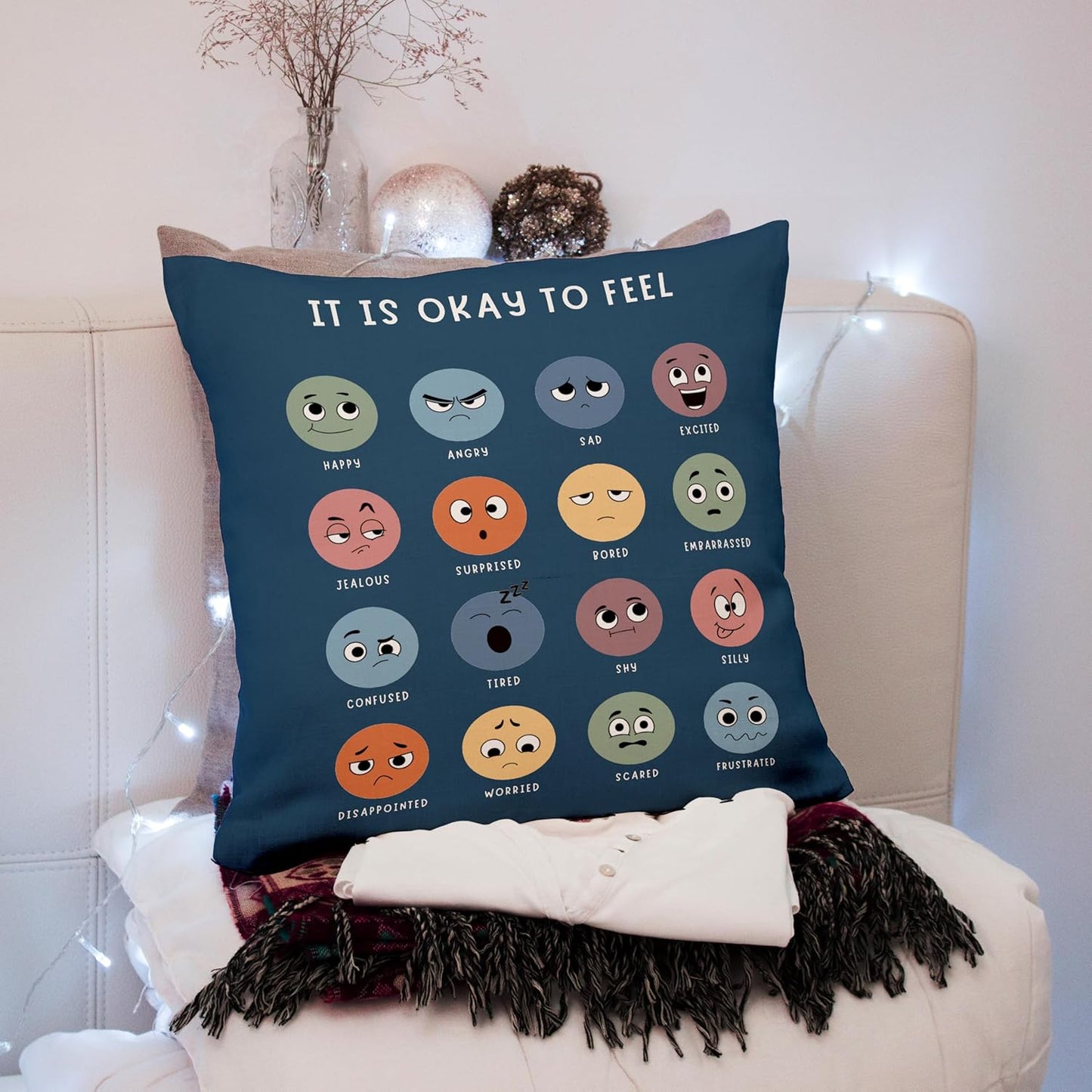 Counseling Office Must Haves Pillow Cover, Calming Corner, Mental Health Pillowcase Decor for Home Kids,Mental Health Counselor Gifts, Calming Corner Pillow Covers 18X18 Army Blue