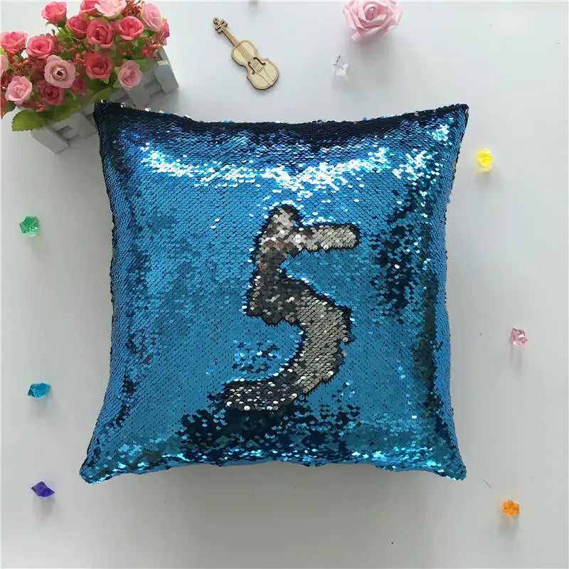Pillowcase Decorative Cushion Cover Mermaid Sequin Colorful Square Plain Knitted Hidden Zipper Pillow Home Car Sofa 40*40Cm