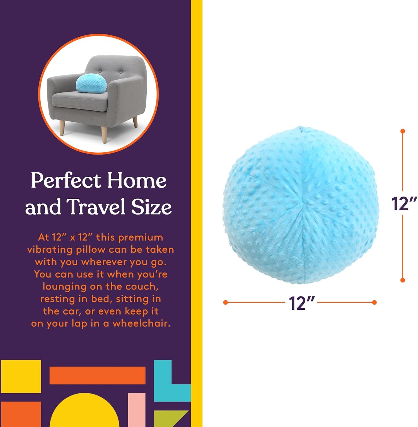 Vibrating Ball Pillow Sensory Pressure Activated for Kids and Adults, Plush Minky Soft Cover with Textured Therapy Stimulation Bumps, 3 Vibration Modes, Music & Voice Recording- Blue