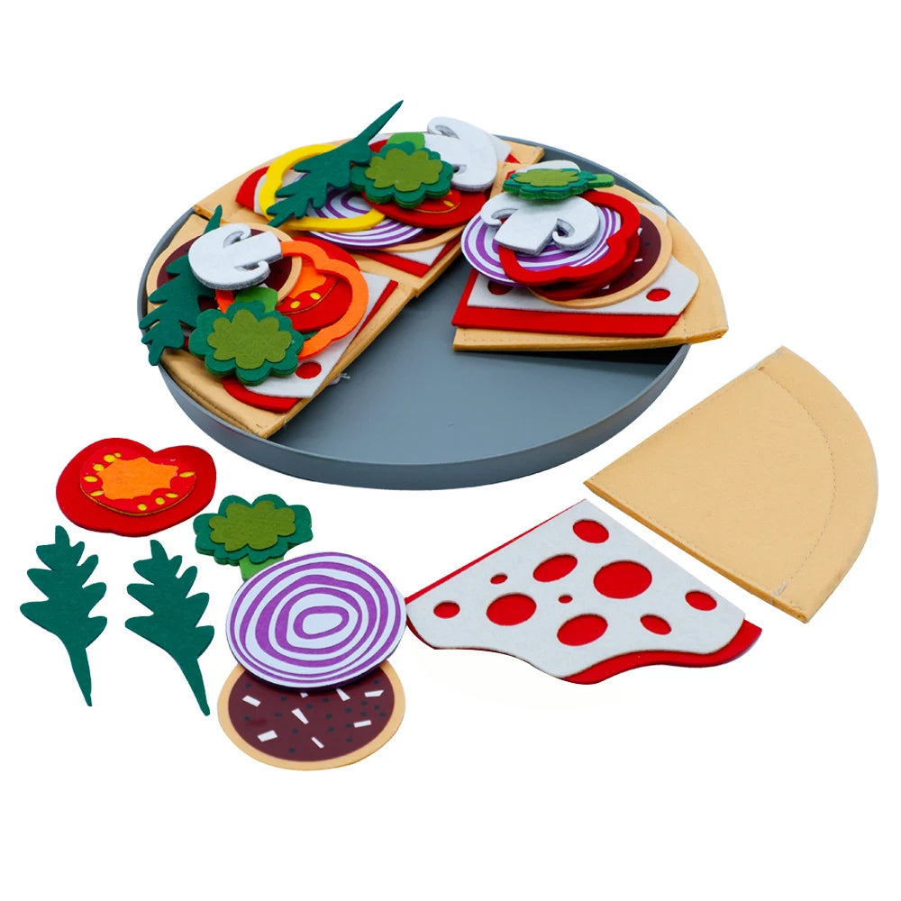 Play Kitchen Felt Pizza Toys for Kids Pretend Play Pizza Game Early Educational Felt Food Toys Role Play for Kids Girls Boys