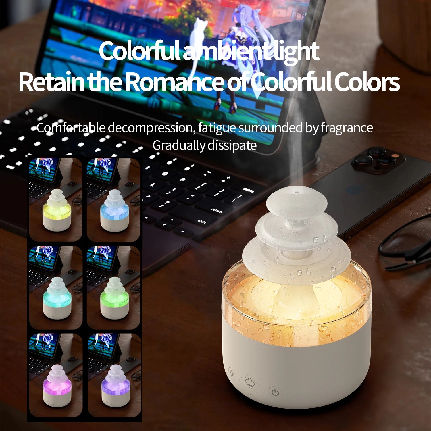 500Ml Usb Mini Rain Cloud Humidifier Creative Three Layer Water Drop Aromatherapy Diffusers Humidifier for Home