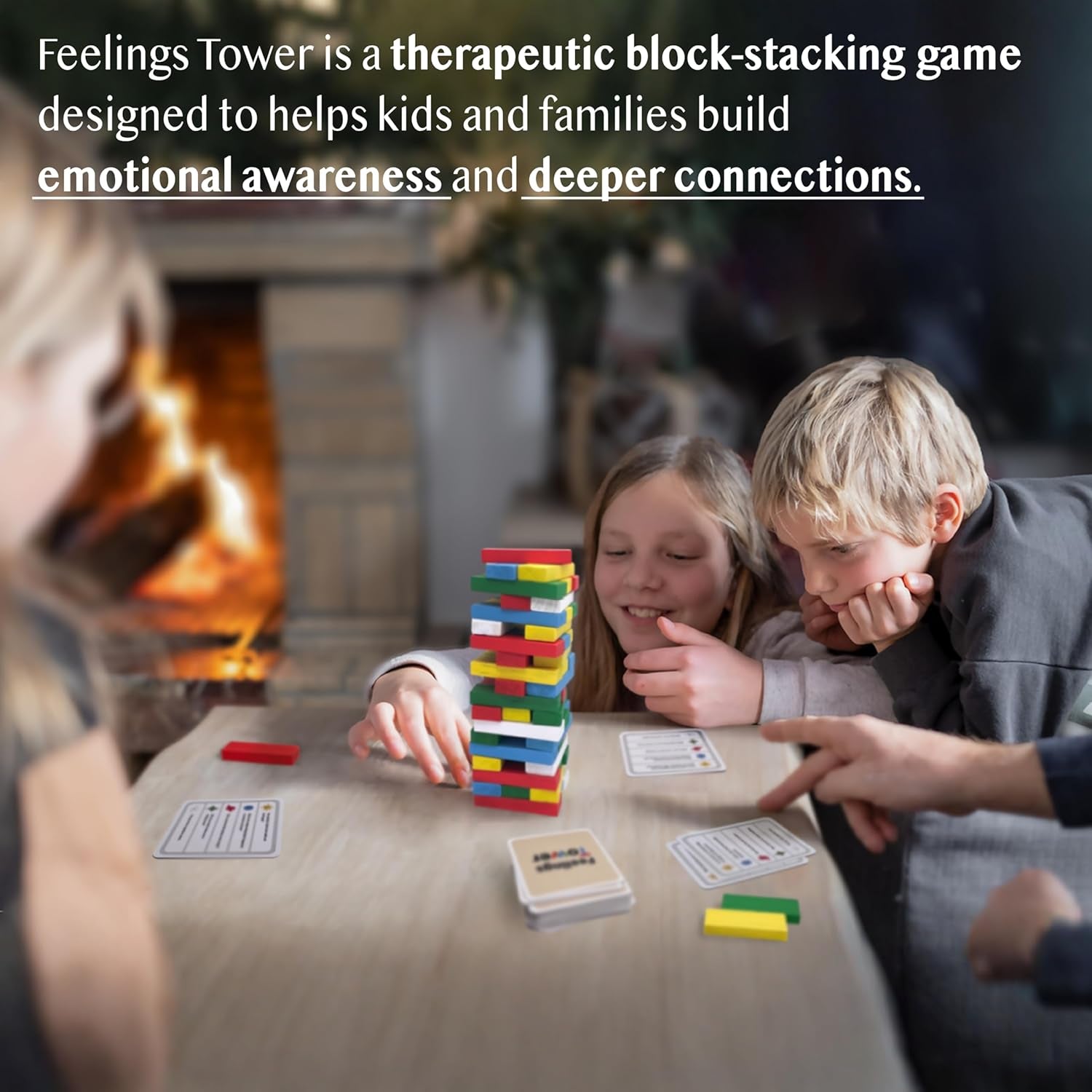 Feelings Tower Therapy Game for Kids & Teens – Emotion Regulation Stacking Blocks with Conversation Cards, 208 CBT Questions for Therapeutic Learning, Educational Play, Connection and Social Skills