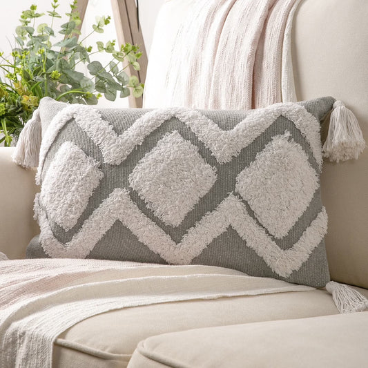 12" X 20" Bohemian Gray Weave Polyester Throw Pillow