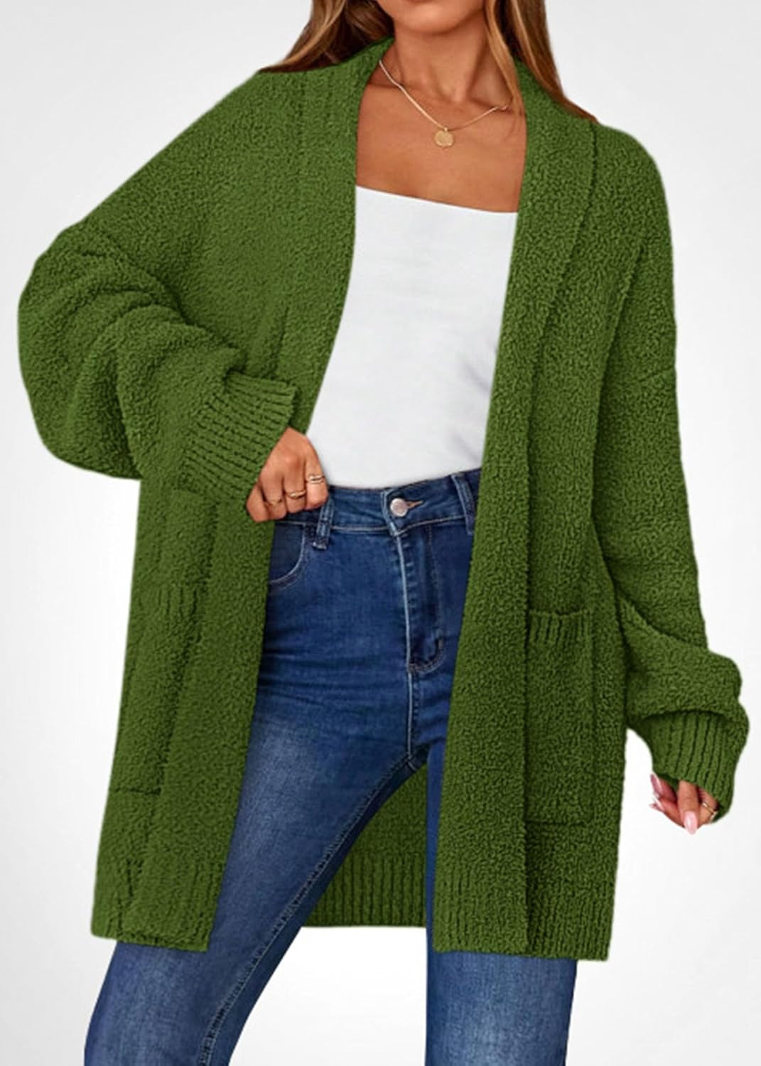 Cardigan Sweaters for Women 2026 Fall Chunky Fuzzy Knit Open Front Loose Long Sleeve Sweater Coats Winter Clothing