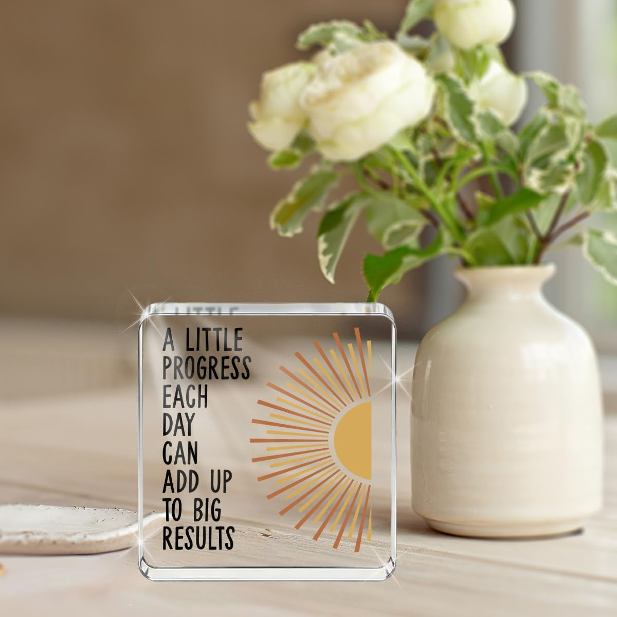 Inspirational Desk Decor, Mental Health Gifts, Positive Affirmations Office Decor, Sunshine Acrylic Sign, Office Desk Accessories for Home Bathroom Shelf Table Sign School Counselor Gift 4X4''