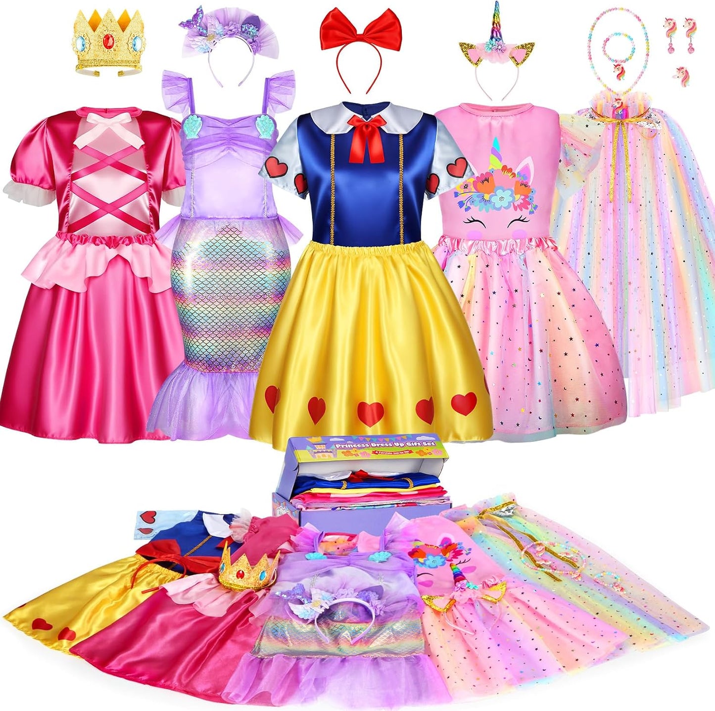 Princess Dress up Clothes for Little Girl Role Play Costume Gift Set Princess Dress up Toys for Toddler Girls