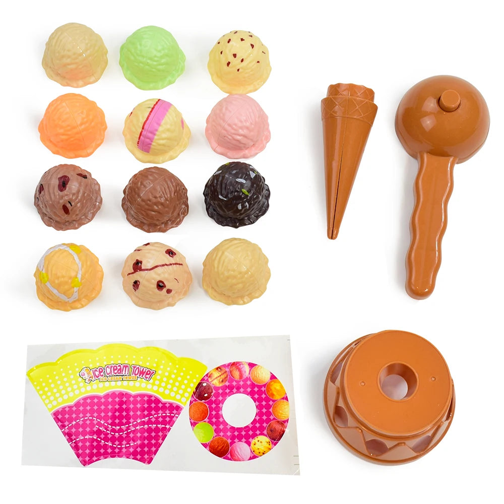 Children Simulation Food Kitchen Toy Ice Cream Stack up Play Kids Pretend Play Toys Educational Toys for Baby Gifts