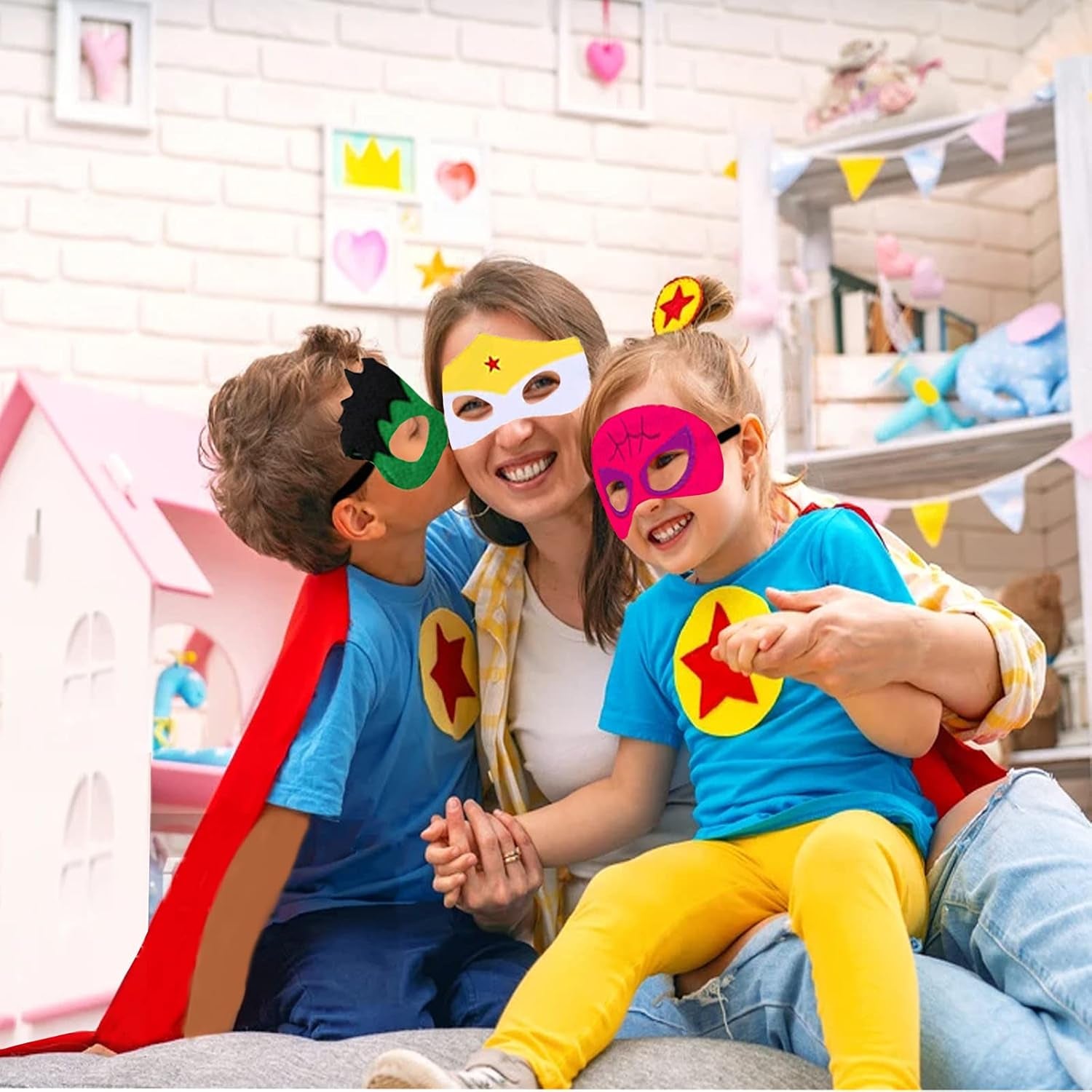 Kids Superhero Capes Satin Cosplay Cape Dress up Cloak for Boys Girls Birthday Halloween Party Supplies(4 Pack)
