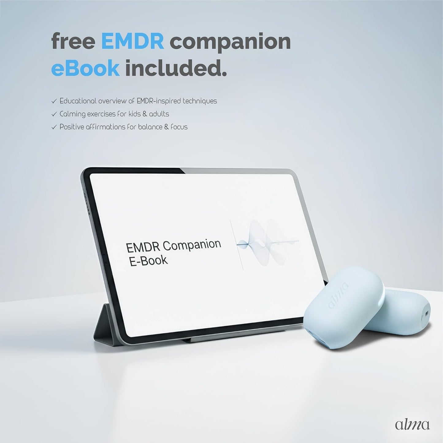 EMDR Tappers by Alma – Bilateral Stimulation Devices & EMDR Equipment | for Therapists & Self-Emdr at Home · IPX7 Waterproof · Soft Silicone · EMDR Ebook + Protocol · up to 3H Battery · Wireless
