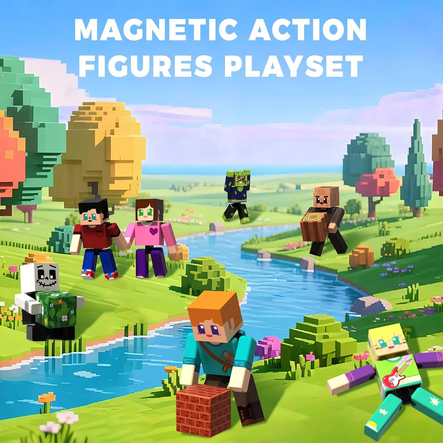 20 Pcs Magnetic Action Figures Playset - Magnetic Building Blocks, Magnet Cubes and Rotatable Figures Character Toys for Kids, Birthday Gift for 6+ Year Old Boys Girls (Patent Pending)