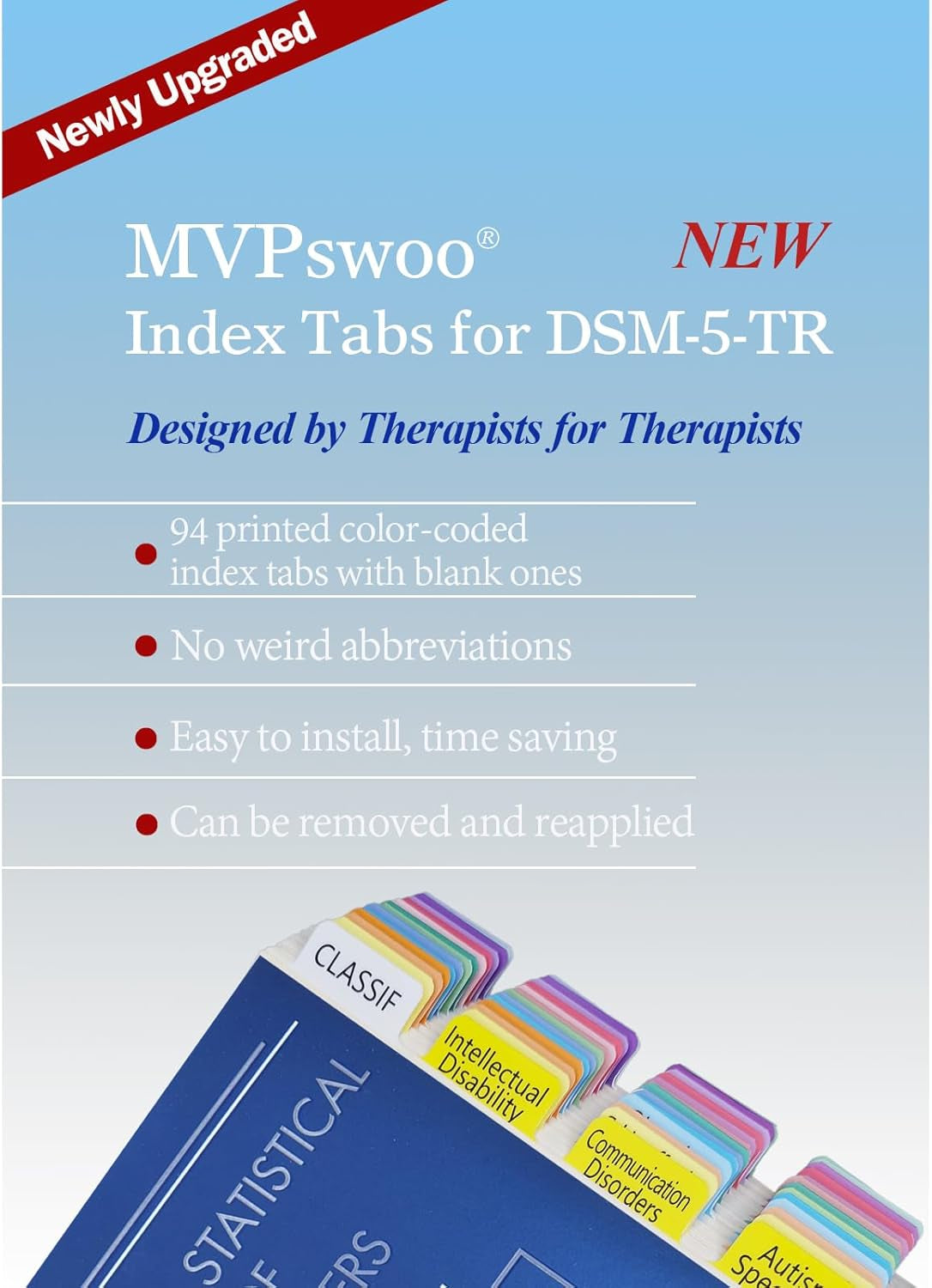 Upgraded Index Tabs for DSM-5-TR 2022, 94 Printed DSM-V-TR Tabs, 100 Tabs in Total, with Alignment Guide & Disorders Description Sheet for the Diagnostic and Statistical Manual of Mental Disorders