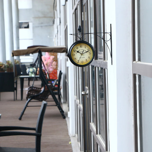 Double Sided Train Station Waterproof Wall Clock Retro Wrought Iron Wall Clock Garden Silent Wall Clock Timer Decoration