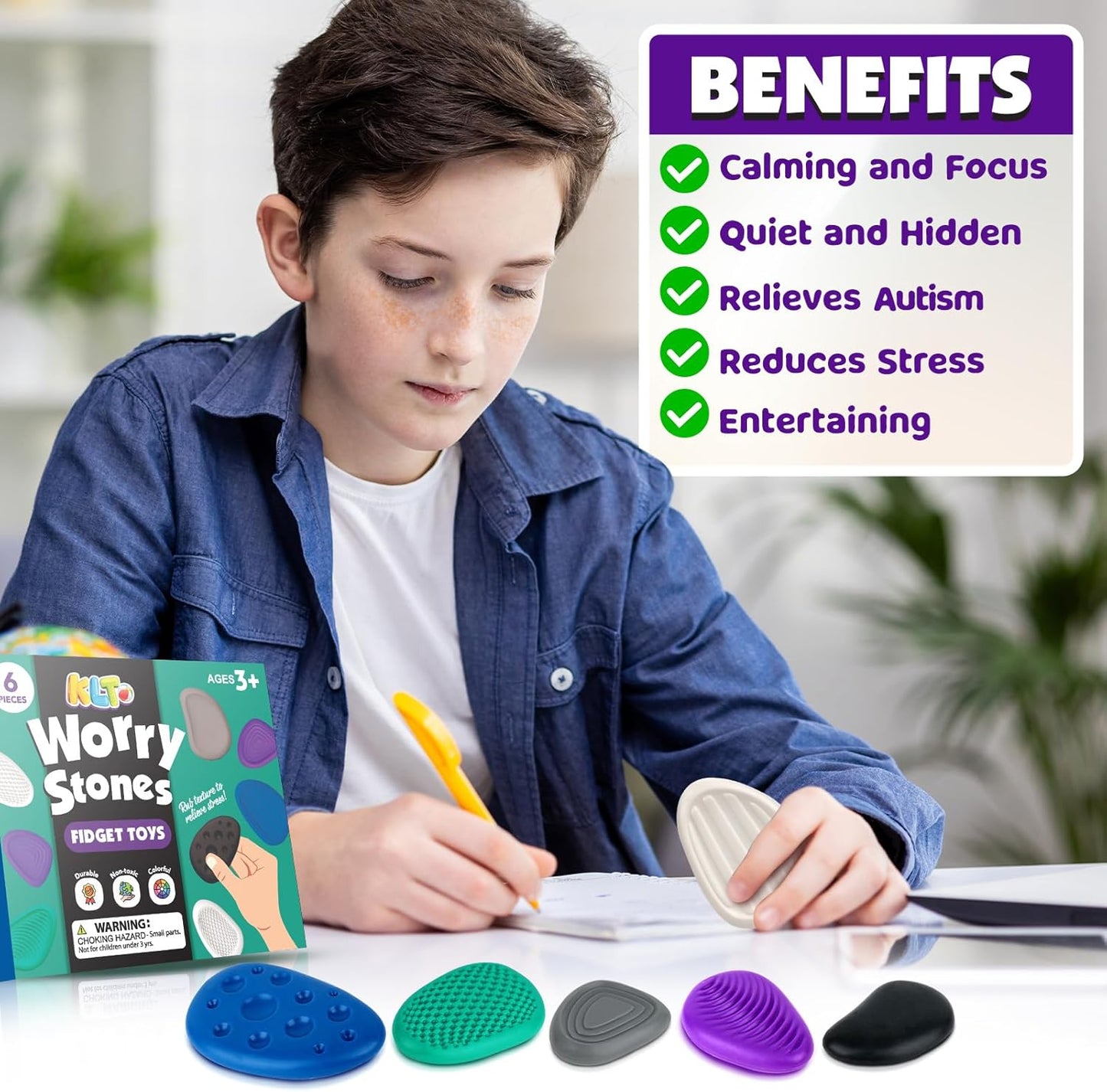 Fidget Toys Adults Sensory Stone: 6 Pack Textured Worry Stone for Autism Kids Calming down - Fidget Stress Toys for Stress Relief - Small Students Prizes Fidget Toys