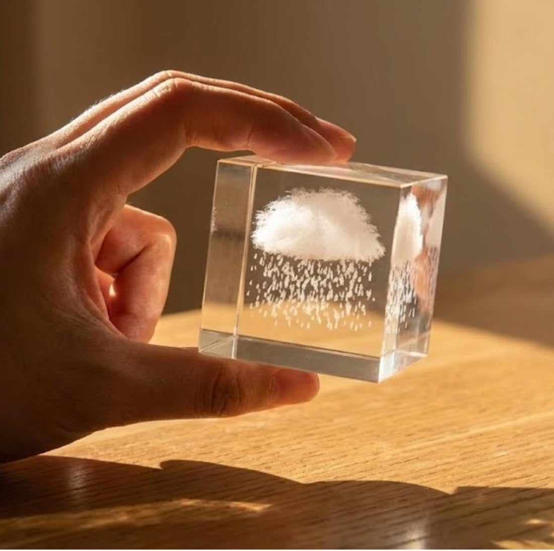 Small Decorative Paper Weight - Aesthetic Cute Crystal for Desk Shelf Sitter Zen Office Decor - Rain Cloud Cube, Stress Relief Gifts for Coworkers (2.4")