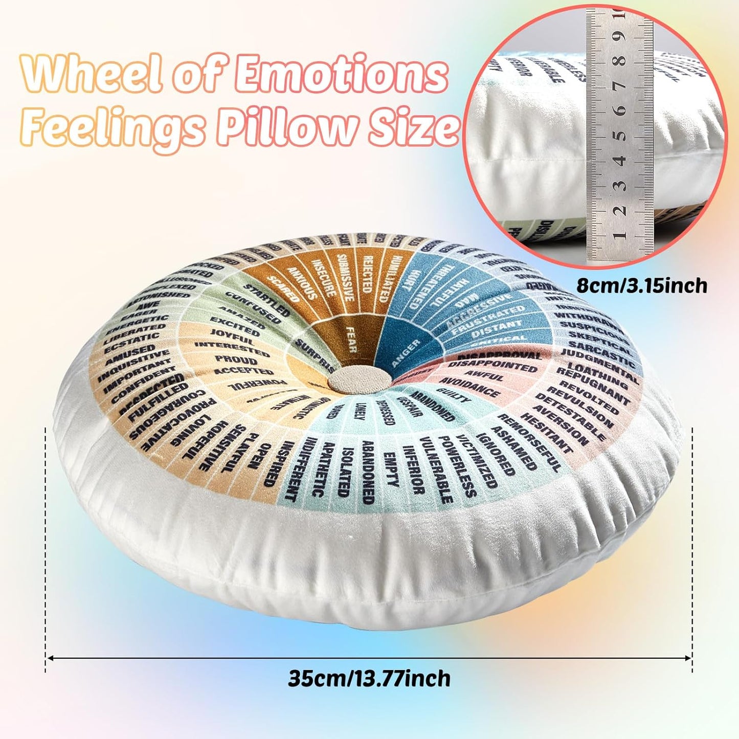 Wheel of Emotions Feelings Pillow round Velvet Feelings Wheel Emotion Throw Pillow Circle Seating Floor Cushion for Office Home Room Sofa Decor Counselor Physical Therapist Gifts(Boho)