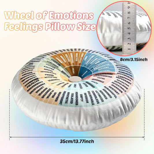 Wheel of Emotions Feelings Pillow round Velvet Feelings Wheel Emotion Throw Pillow Circle Seating Floor Cushion for Office Home Room Sofa Decor Counselor Physical Therapist Gifts(Boho)