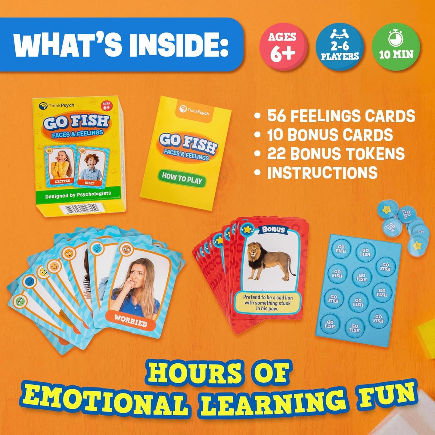 Go Fish – Faces & Feelings Card Game Social Emotional Learning Game for Kids Ages 6+ | Teaches Emotions through Play | 2-6 Players | Home, Therapy & Classroom Use