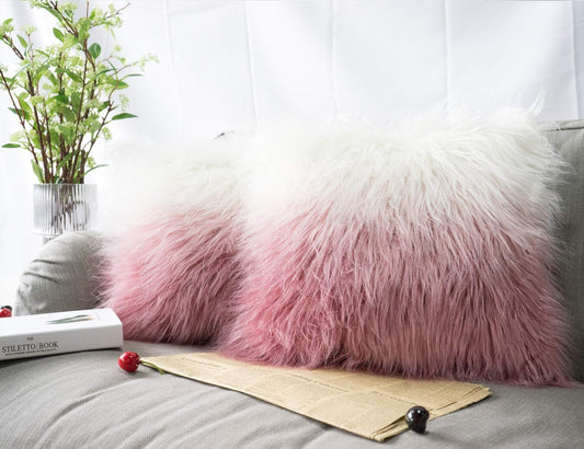 Decorative Pillows Covers 18X18 In, Faux Fur Couch Pillows, Fluffy Pillows, Colorful Throw Pillows for Couch, Bed, Living Room, Farm House, Pack of 2 (18X18In, Gradientpink)
