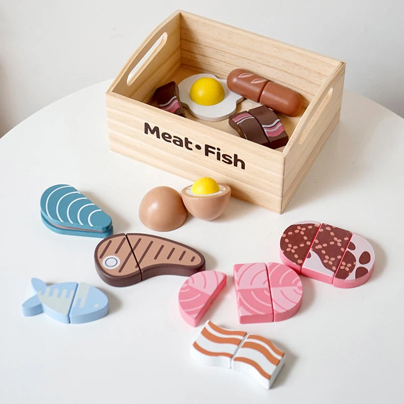 Children Play House Kitchen Games Simulation Wooden Boxed Fruit Cut Pretend to Play Magnetic Cookies Baking Girls Toys Set Gifts