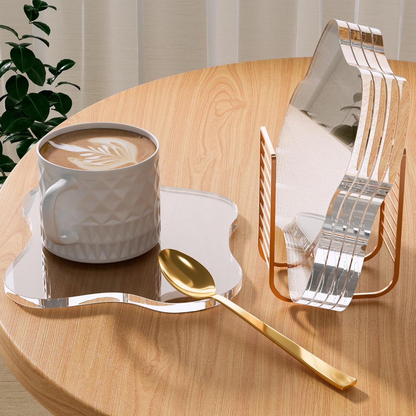 Acrylic Coaster Decorative Plates, Irregular Bar Drink Coaster, Clear Cloud Shape Coffee Cup Coaster, Perfect for Tabletop Protection and Accessories Display.(Gold)