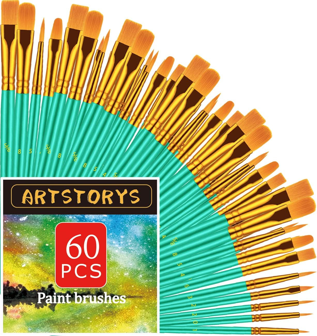Paint Brushes Set, 30 Pcs Paint Brushes for Acrylic Painting, Oil Watercolor Acrylic Paint Brush, Artist Paintbrushes for Body Face Rock Canvas, Adult Drawing Arts Crafts Supplies, Blue