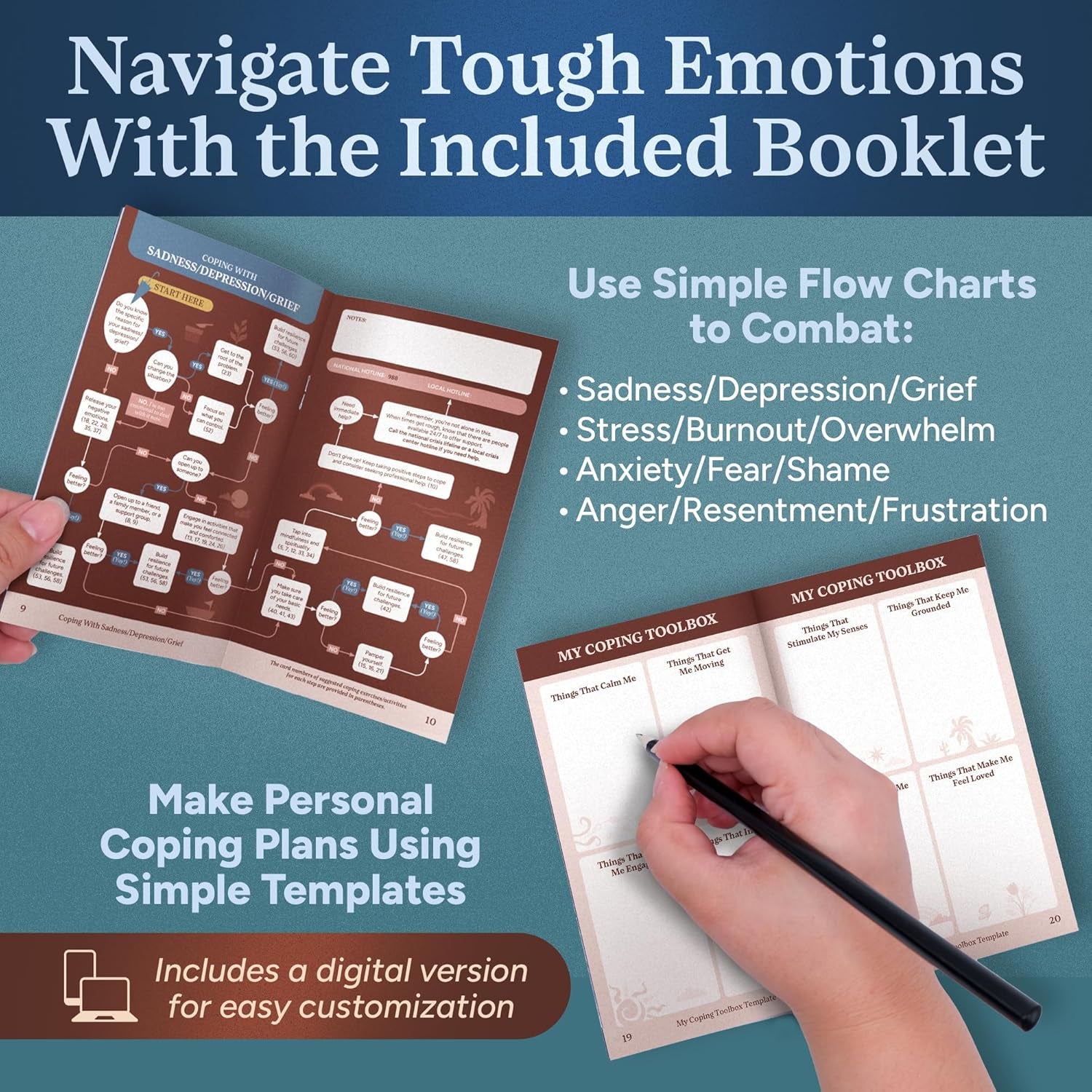 Coping Cards – 65 Skills & Exercises to Cope with Stress, Anxiety, & Anger – 3.5” X 5” Therapy Flashcards with Affirmations and Guidebook – Nurture Emotional Resilience & Mental Health