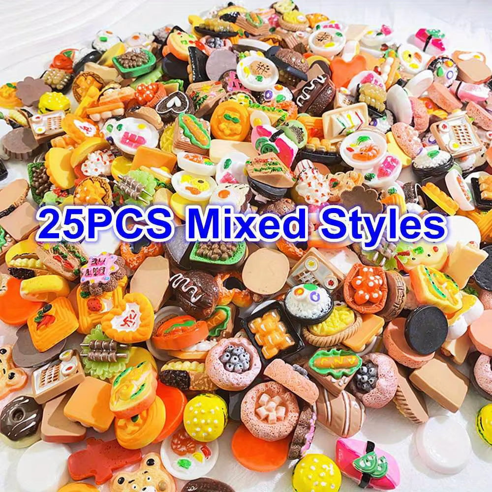 25/50/80Pcs Mini Food Toys Pretend Play Miniature Food for Dollhouse Kitchen Game Party Accessories Mini Play Resin Food Toys