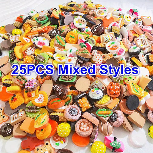 25/50/80Pcs Mini Food Toys Pretend Play Miniature Food for Dollhouse Kitchen Game Party Accessories Mini Play Resin Food Toys