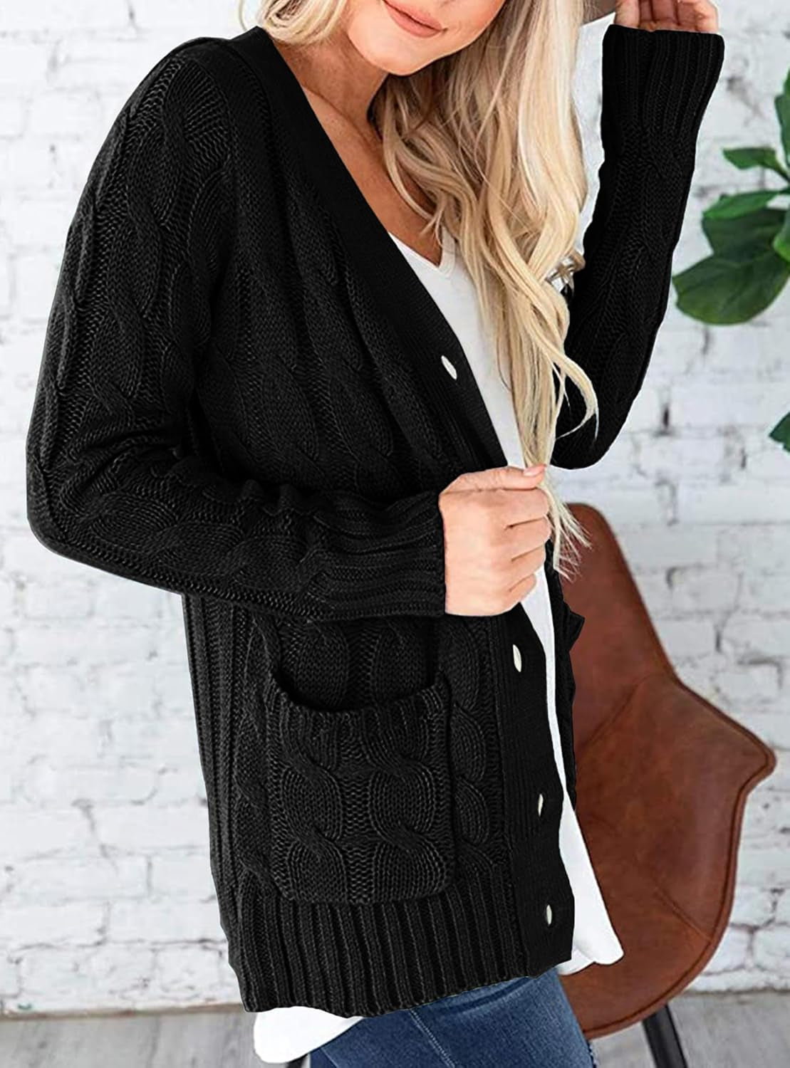 Women'S Open Front Cardigan Sweaters Fall Fashion Button down Cable Knit Chunky Winter Clothing Outerwear Coats