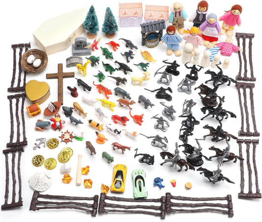 Sand Tray Starter Kit Sandtray Play Basic Portable Therapy Kit Includes 123 Miniatures Religion Nature Fantasy and Many Other Themes Suitable for Psychological Therapy and Sandbox Games