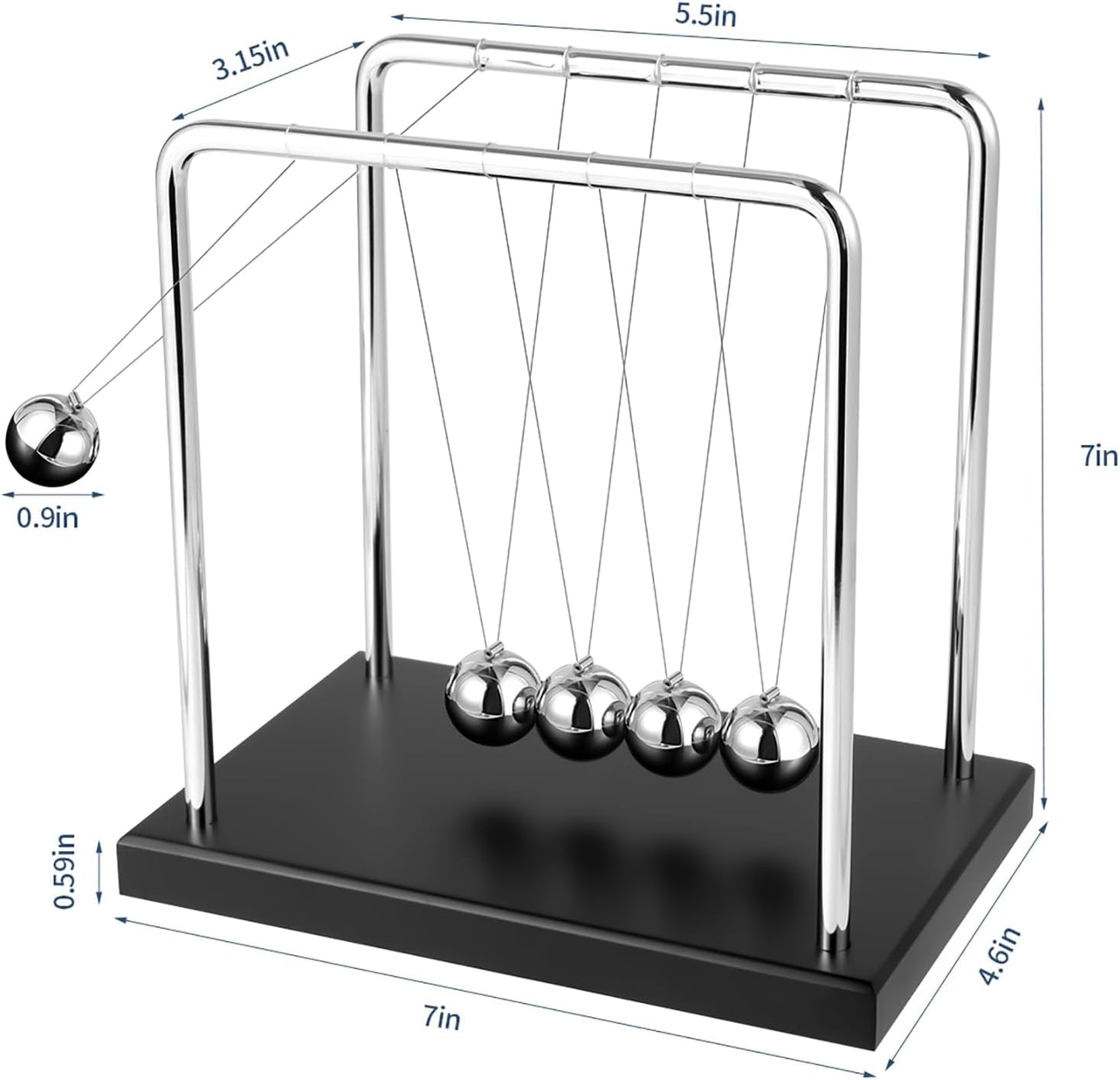 Fun Science Physics Toys Black Large Newton'S Cradle Pendulum Balance Balls 5 Beads Perpetual Motion Desk Toy Wooden Base Balance Balls for Office and Desk Decorations